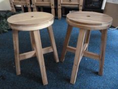 Pair of Wooden Stools with Square Legs and Round T