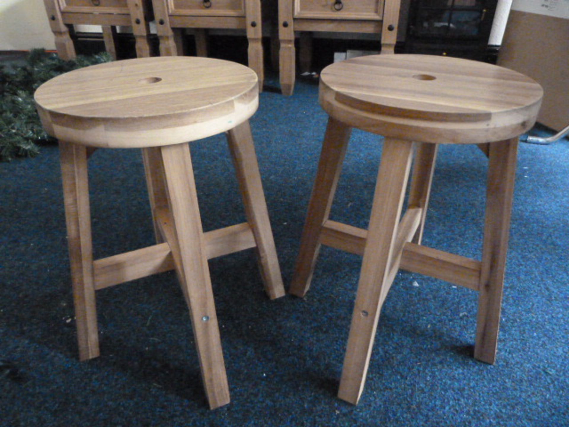 Pair of Wooden Stools with Square Legs and Round T