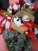 Box of Christmas Decorations Including Garland, Sa