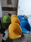 Seven Metal Framed Upholstered Bucket Chairs