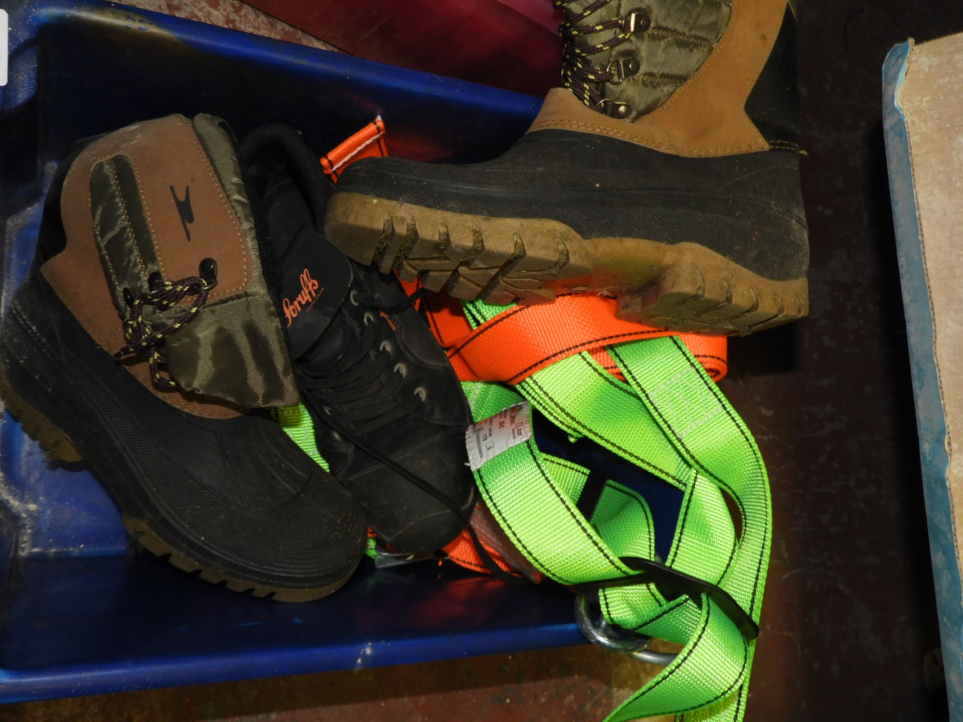 Box Containing Two Pairs of Working Boots and Full