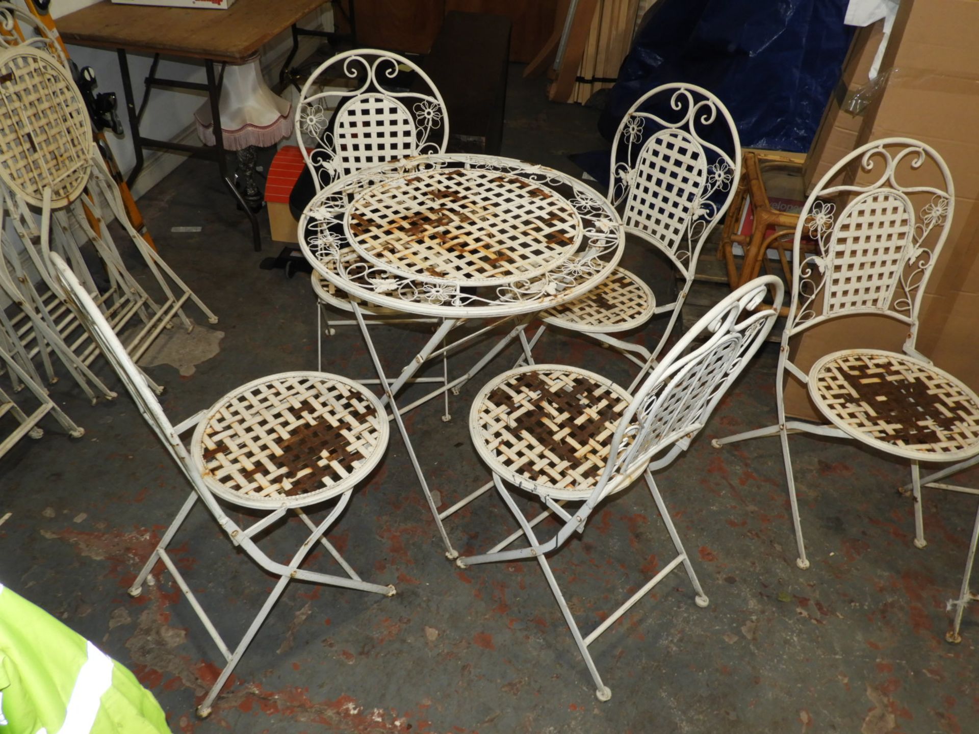 Circular Wrought Iron Patio Set with Folding Table