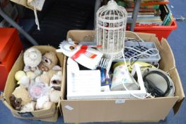 Box of Assorted Household Items, Lamps, and a Box