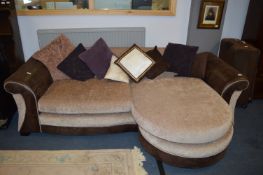 Brown Leatherette & Oatmeal Corner Sofa with Integ