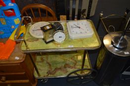 Retro Tea Trolley and Five Assorted Clocks