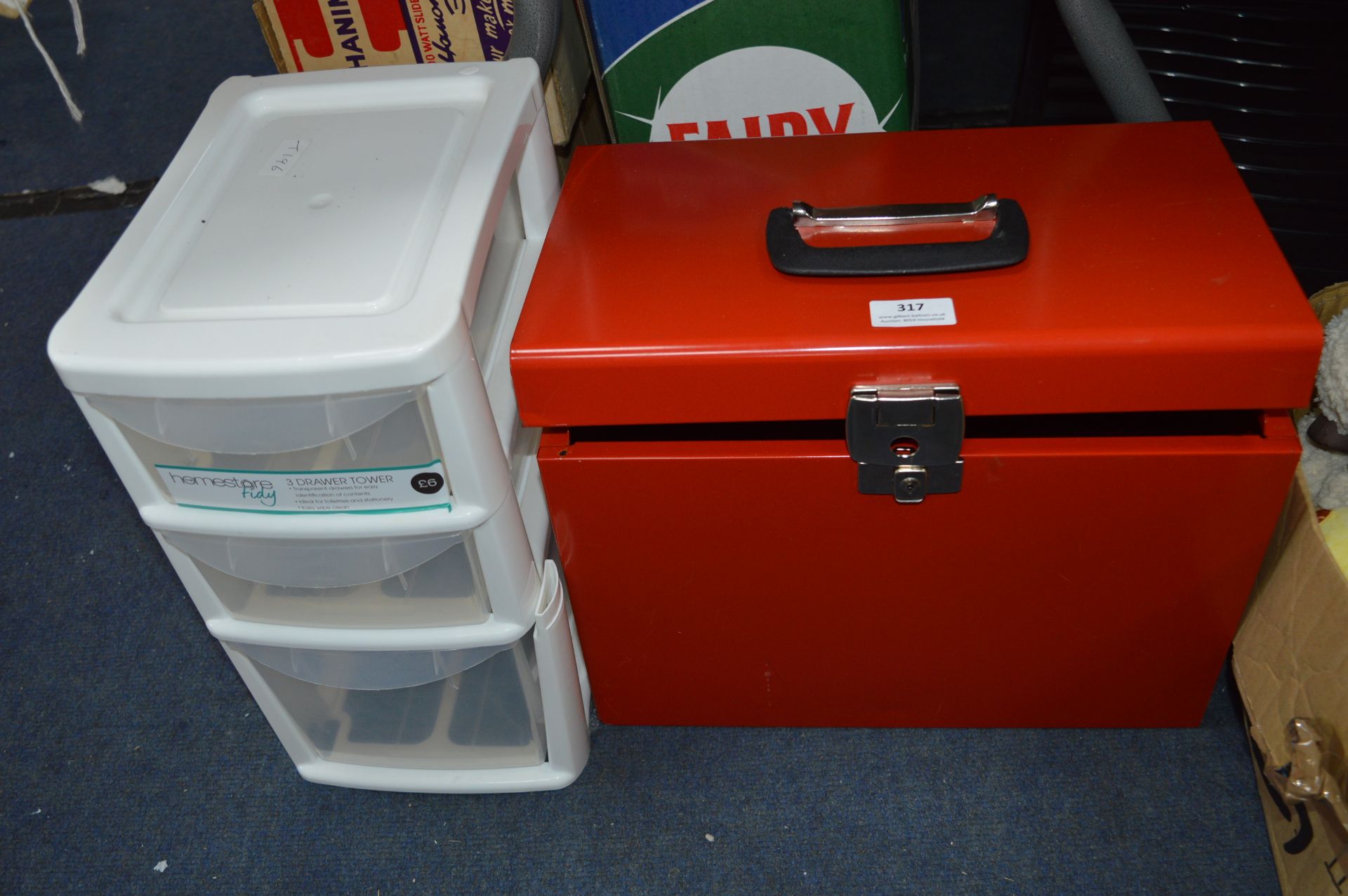 Red Filing Box and Storage Drawers