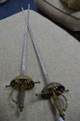 Pair of Decorative Swords with Brass Hilts and Orn