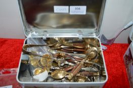 Tin Containing a Quantity of Silver Plate and Bras