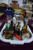 Set of Six Juice Glasses and Vintage Miniature Bot