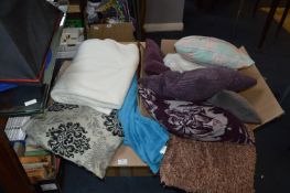 Two Large Boxes of Bed Linen, T-Shirts, Cushions,