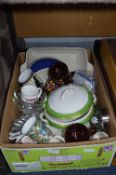 Box of Assorted Pottery Items, Mugs, Plates, etc.