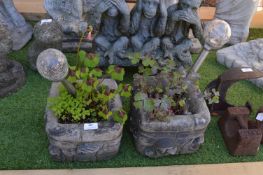 Pair of 9" Square Planters with Gnomes, Frogs and