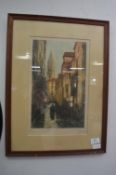 Framed Coloured Etching of Venice