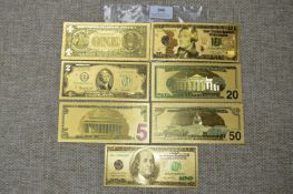 Set of Seven American Gold Dollar Notes
