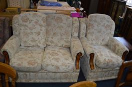Cream Floral Upholstered Two Seat Sofa and Matchin