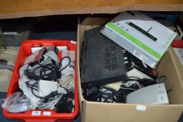 Box and a Crate of Electrical Cables, Routers, etc