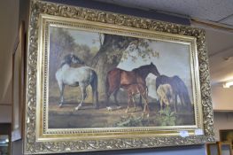 Gilt Framed Canvas - Horses by River Side