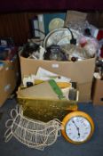 Box of Assorted Household Goods, Clocks, Plates, P