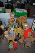 Basket Containing a Collection of Vintage Dolls, T