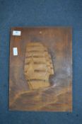 Carved Wooden Plaque of a Sailing Ship