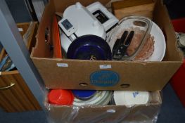 Two Boxes of Kitchenware, Plates, Sandwich Toaster