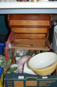 Box of Assorted Pottery Including Greens Mixing Bo