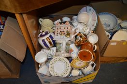 Large Box of Pottery Items Including Tankards, Tea