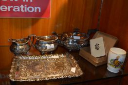 Silver Plate Tray, Teapot, Sugar Bowl and a Vintag