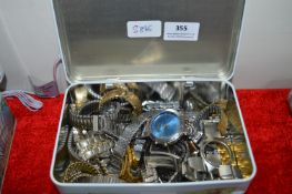 Tin Containing a Quantity of Wristwatches and Stra