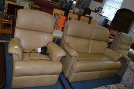 Two Seat Tan Leather Sofa with Matching Electric R