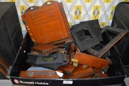 Large Box of Wooden Plate Camera Parts and Film Backs