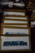 Seven Small Framed Prints of Steam Trains