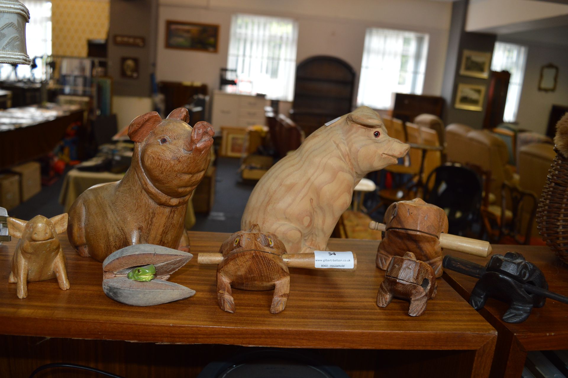 Collection of Wooden Pigs and Frogs