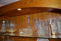 Large Collection of Cut Glassware Including Decanters, Vases, Serving Dishes, Fruit Bowls, etc.