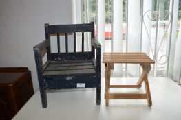 Small Painted Retro Child's Chair and a Stool