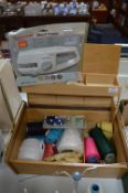 Wooden Sewing Box, Quantity of Yarn, Singer Button
