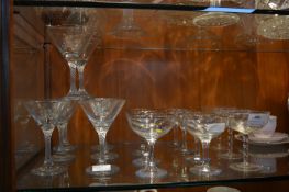 Collection of Babycham Glasses; Seven Vintage Bambi Glasses and Eight Martini Glasses