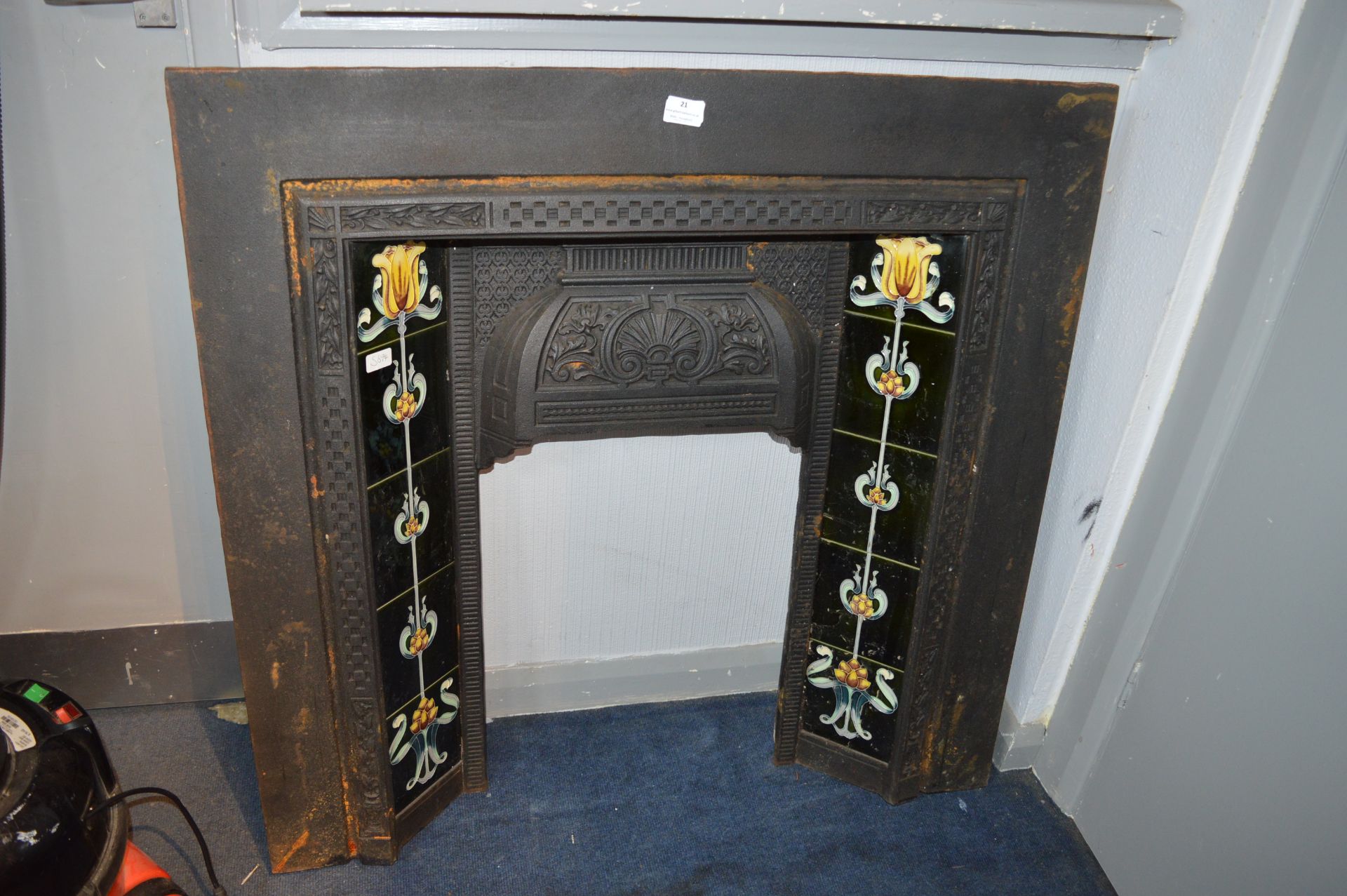 Cast Iron Fireplace with Art Nouveau Style Tiles
