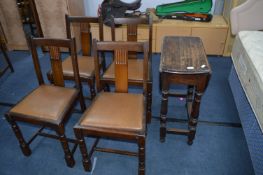 Vintage Dark Oak Drop Leaf Table with Four 1930's