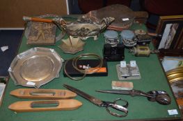 Tabletop Lot of Assorted Collectibles, Brassware, etc.