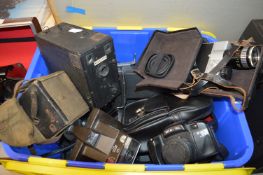 Blue Tub of Assorted Old Cameras