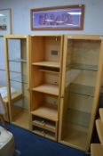 Modern Display Unit, Two Glass Shelved Cabinets an