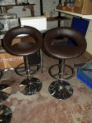 *Pair of Brown Leather Barstools