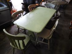 *Painted Rectangular Refectory Table with Six Ecle