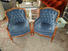Pair of Blue Button Back Reception Chairs with Woo