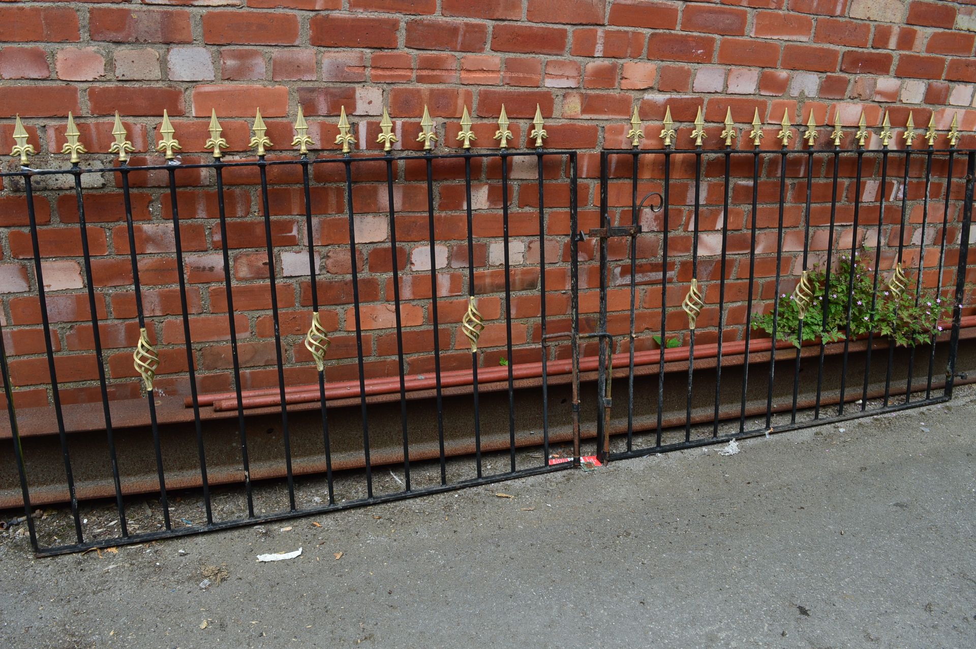 Wrought Iron Double Gate with Brass Effect Finials