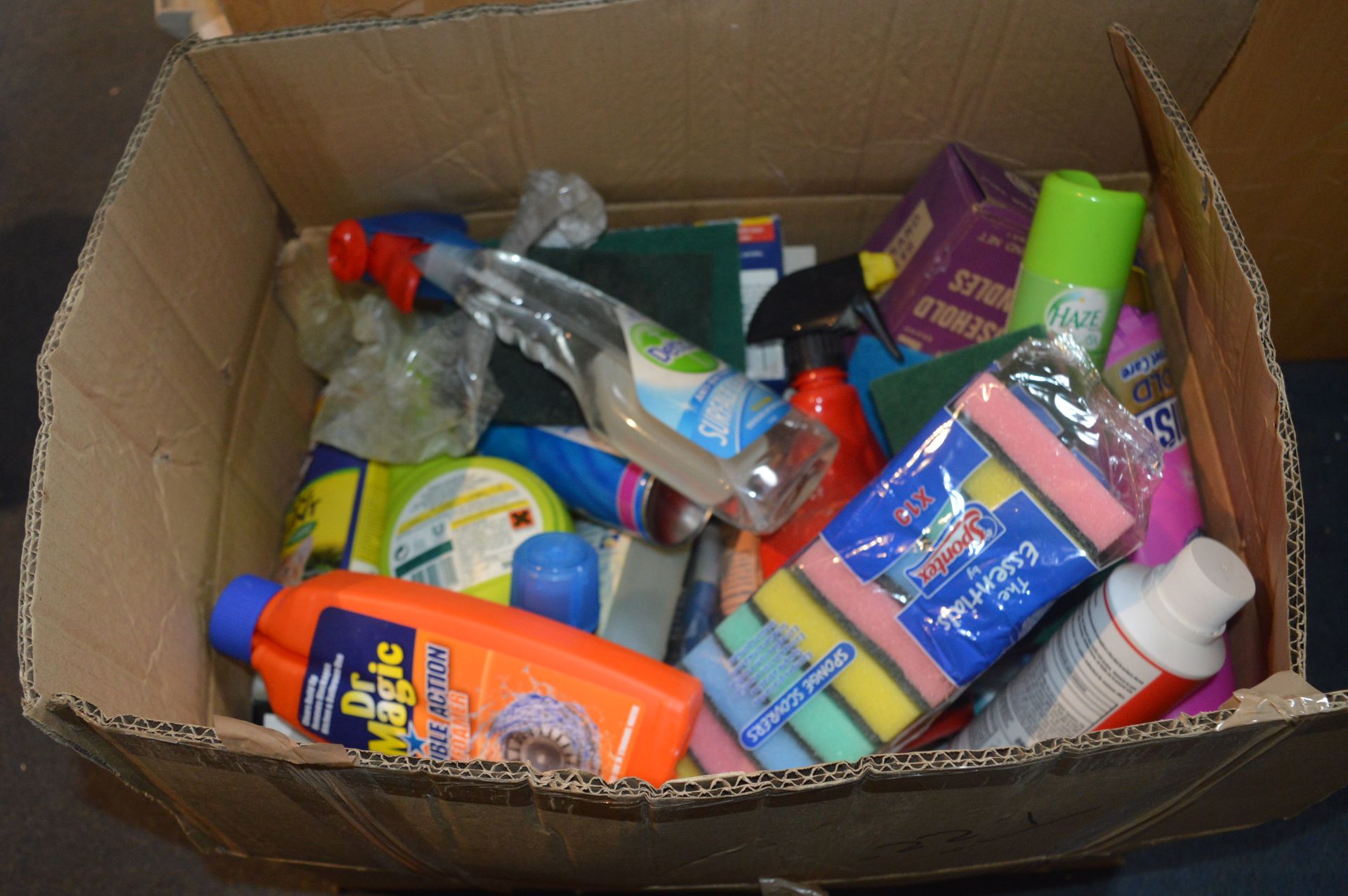 Box of Household Cleaning Products