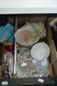 Box of Assorted Household Goods; Cut Glass, Shell