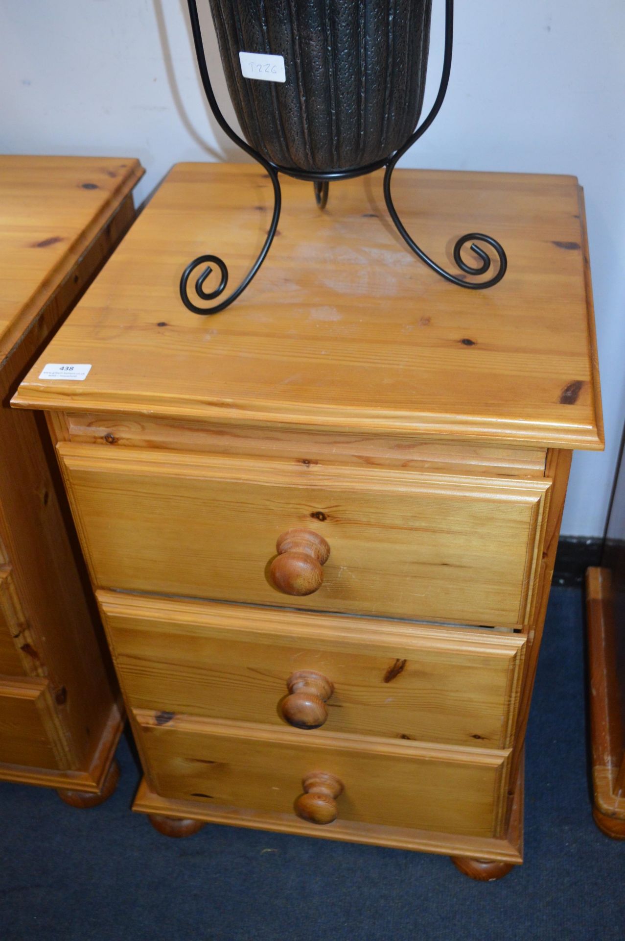 Three Drawer Pine Bedside Cabinet
