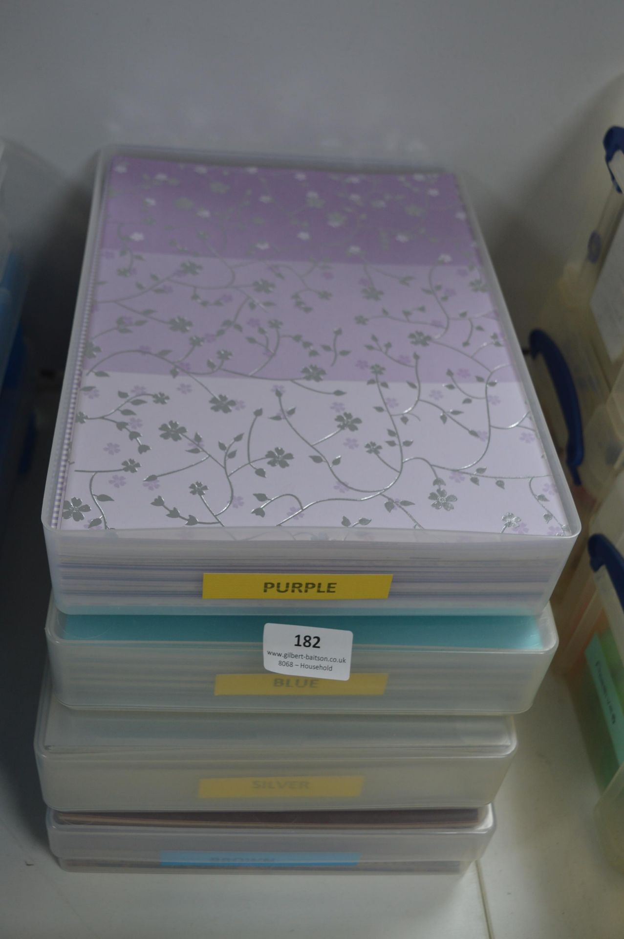 Four A4 Storage Boxes Containing Cardstock (Purple